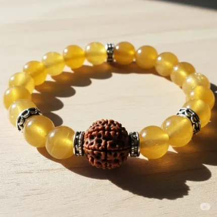 Yellow Aventurine Bracelet with 5 Mukhi Rudraksha