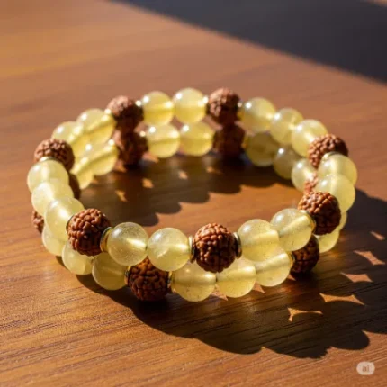 Kashi Siddh Yellow Aventurine Bracelet with 5 Mukhi Rudraksha