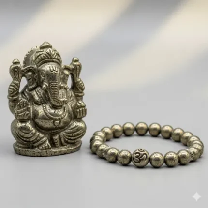 Pyrite Ganesh Ji Murti with Wealth OM Pyrite Bracelet