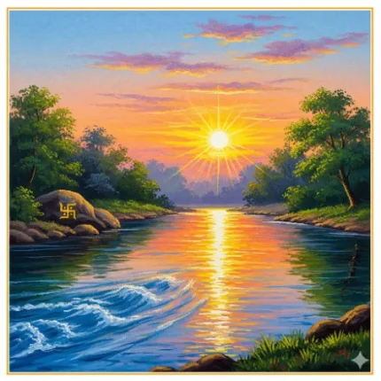 Prosperity & Wealth Vastu Painting – Flowing River with Sunrise