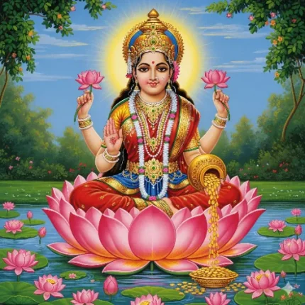Prosperity & Wealth Vastu Painting – Goddess Lakshmi with Lotus