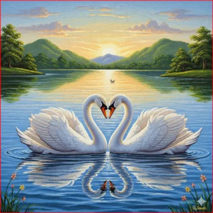 Health & Harmony Vastu Painting – White Swan Pair in Lake