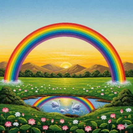 Health & Harmony Vastu Painting – Rainbow Over Green Field