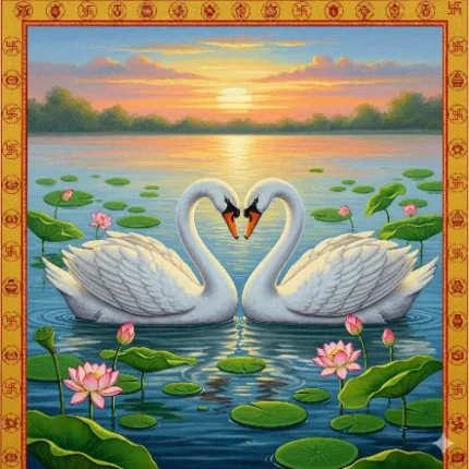 Love & Relationship Harmony Vastu Painting – Swan Couple in Pond