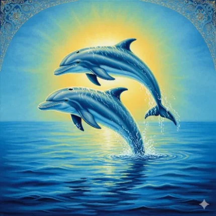 Love & Relationship Harmony Vastu Painting – Two Dolphins Jumping in Water