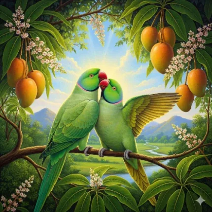 Love & Relationship Harmony Vastu Painting – Parrot Pair in Nature