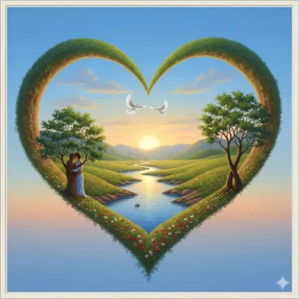 Love & Relationship Harmony Vastu Painting – Heart-Shaped Natural Scenery