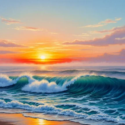 Nature & Element Balancing Vastu Painting – Ocean Waves with Sunrise