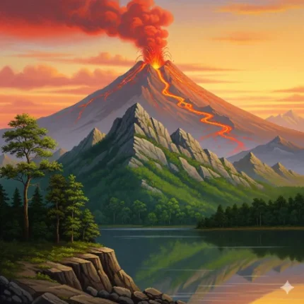 Nature & Element Balancing Vastu Painting – Volcano & Mountain Balance Art