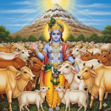 Festival & Cultural Vastu Painting – Krishna with Cow (Govardhan)