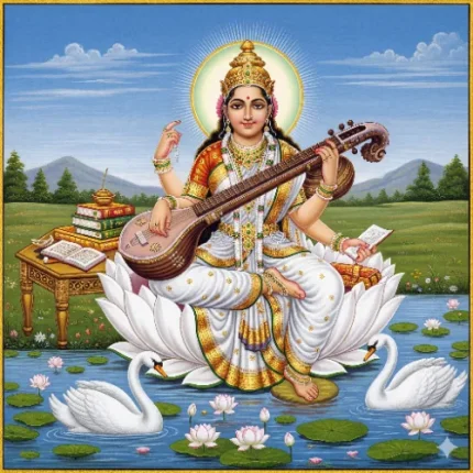 Festival & Cultural Vastu Painting – Saraswati with Books