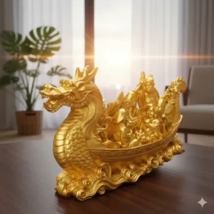 Golden Polyresin Feng Shui Dragon Wealth Ship