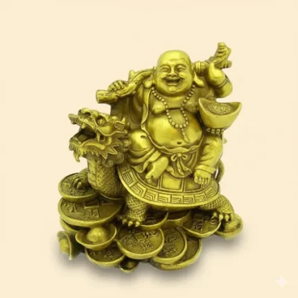 Golden Laughing Buddha on Dragon Tortoise