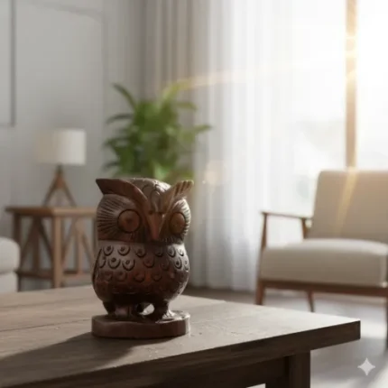 Lucky Owl Statue with Googly Eyes – Wooden Owl Figurines & Statues
