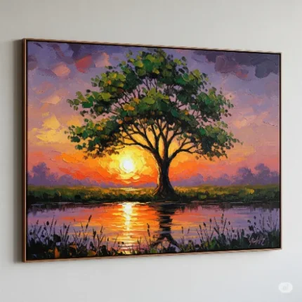 Beautiful Tree with Sunset Canvas Wall Painting – Peace, Harmony & Positive Energy