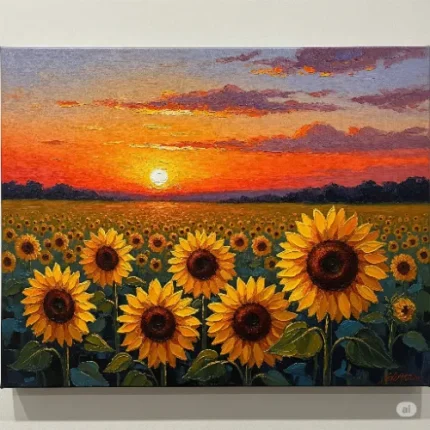 Sunflower Sunset Oil Canvas Wall Painting – Vibrance, Positivity & Harmony