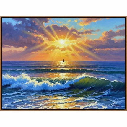 Stunning Sun Ray Ocean Canvas Wall Painting – Serenity & Positive Energy