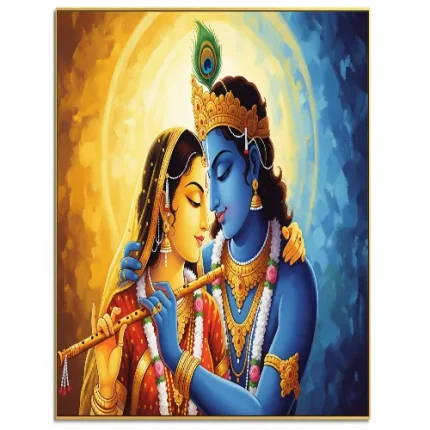 Radha Krishna Yellow-Blue Canvas Wall Art Painting – Vastu Positive Energy