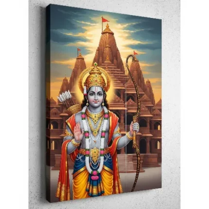Shree Ram with Temple Canvas Wall Art Painting – Divine Blessings & Positive Energy