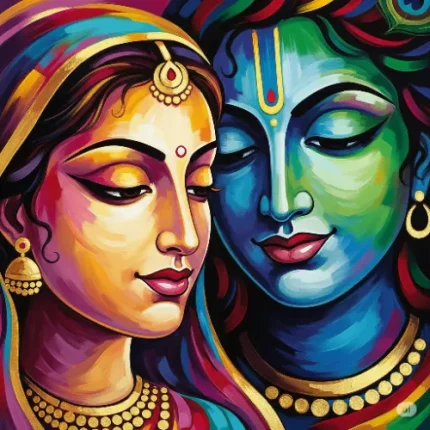 Radha Krishna Abstract Multicolor Canvas Wall Painting – Divine Love in Modern Art