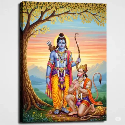 Shree Ram Hanuman Canvas Wall Art Painting – Symbol of Devotion, Courage & Protection